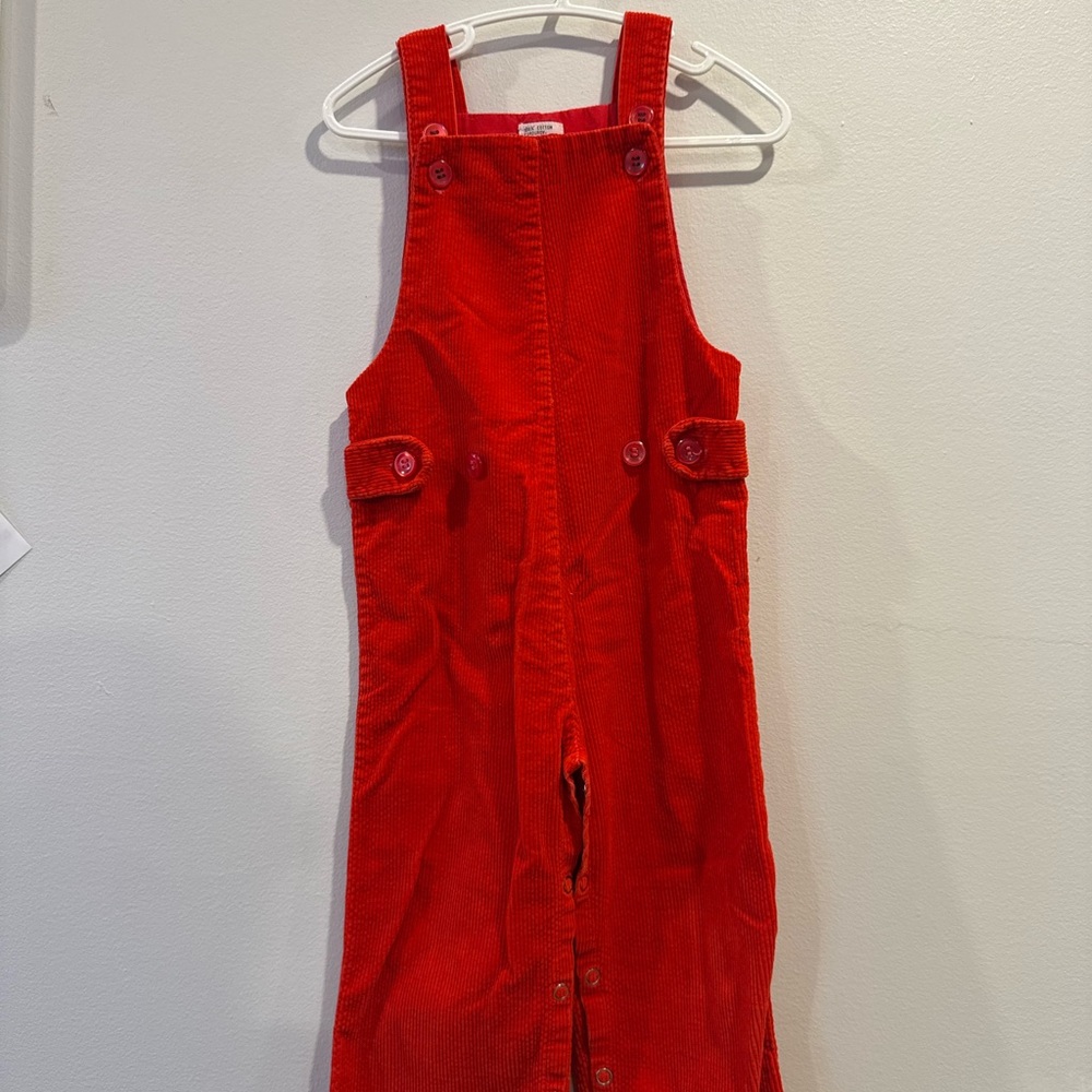 Vintage Red Corduroy Kids Overalls